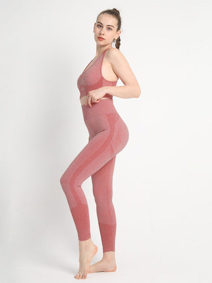 Sporty Set- Gradient Butt Lifting Leggings + Racerback Tank Top- Red- Pekosa Women Clothing