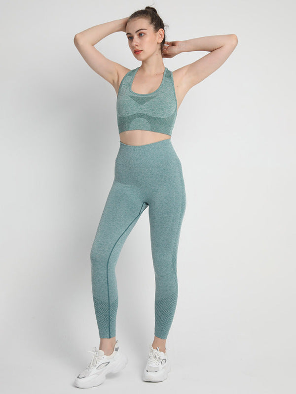 Sporty Set- Gradient Butt Lifting Leggings + Racerback Tank Top- Green- Pekosa Women Clothing