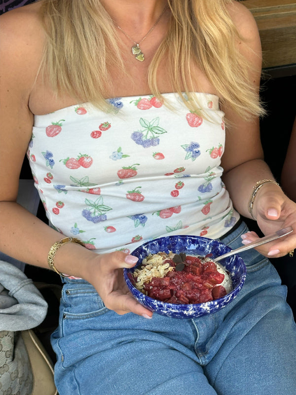 Strapless Tops- Strapless Tube Top in Cherry Print- White- Pekosa Women Fashion