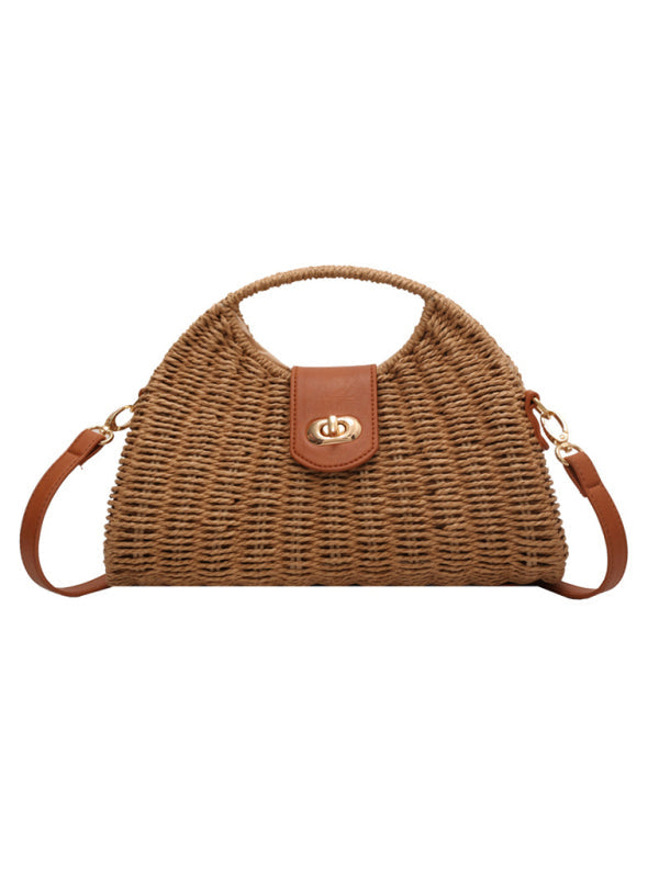 Straw Bags- Mini Crossbody Straw Bag- Khaki- Pekosa Women Clothing