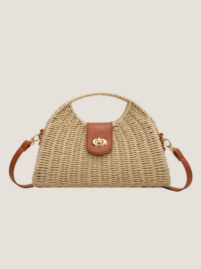 Straw Bags- Mini Crossbody Straw Bag- Cream- Pekosa Women Clothing