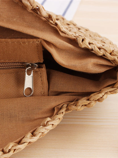 Straw Bags- Summer Round Straw Shoulder Bag- - Pekosa Women Clothing