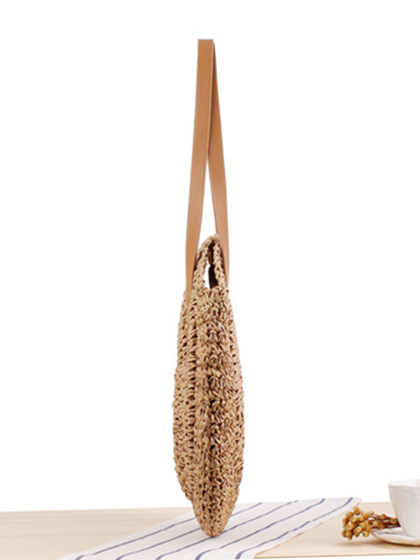 Straw Bags- Summer Round Straw Shoulder Bag- - Pekosa Women Clothing