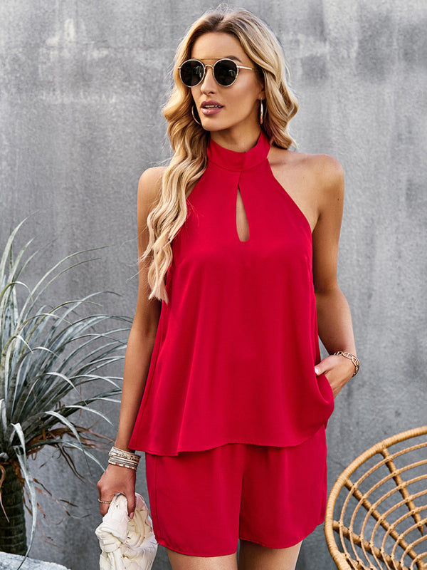 Suit Short and Cami Top- Be Ready for Anything with Our Versatile Alluring Halter Top and Shorts Suit- - Pekosa Women Clothing