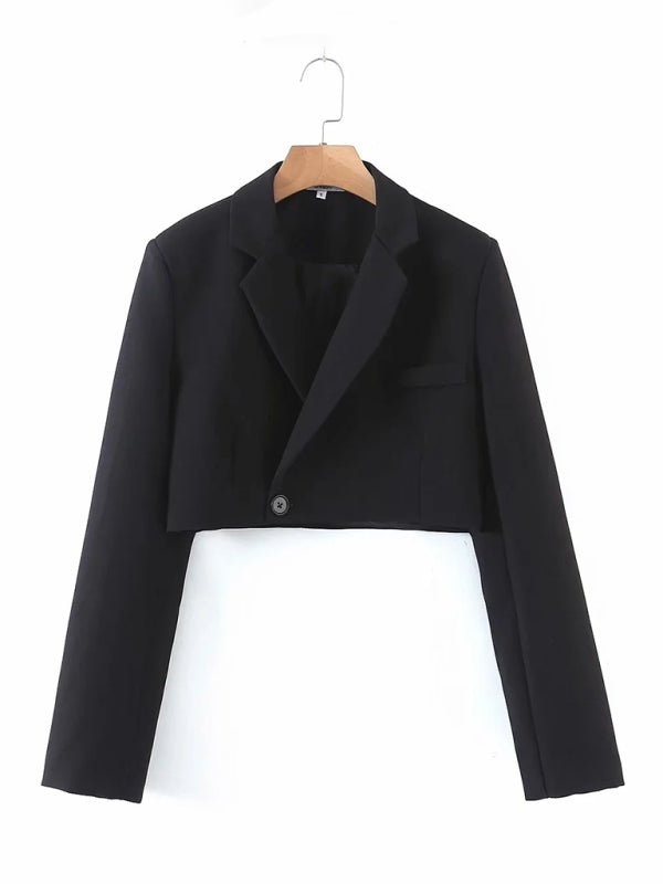 Suits- 2-Piece Summer Business Suit with Crop Blazer & Wrap Midi Skirt- - Pekosa Women Fashion