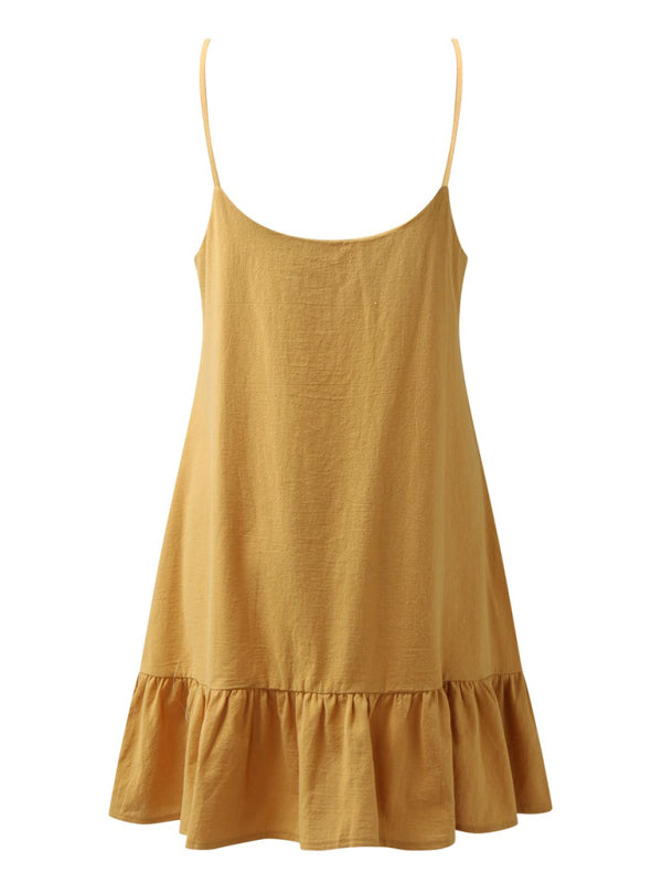 Summer Dresses- Essential Summer Cotton Cami Sundress with Ruffle Hem- - Pekosa Women Clothing