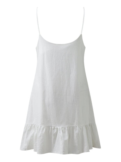 Summer Dresses- Essential Summer Cotton Cami Sundress with Ruffle Hem- - Pekosa Women Clothing