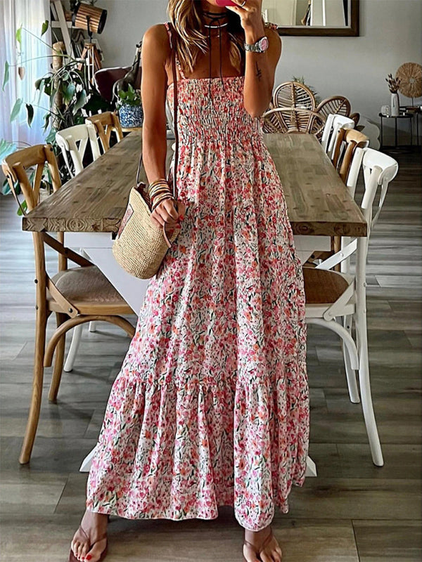 Summer Dresses- Floral A-Line Tiered Maxi Dress - Vacation Essential- - Pekosa Women Clothing