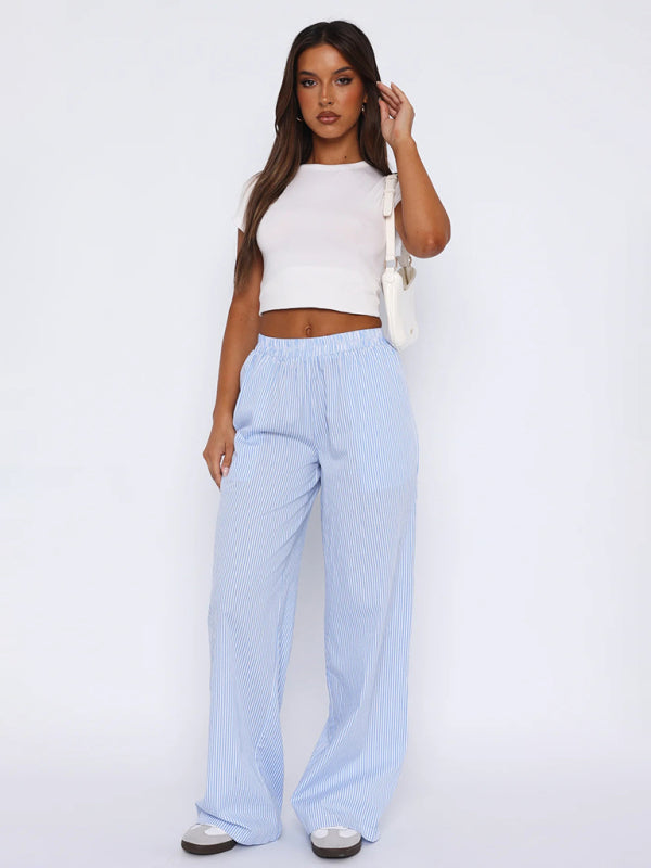 Stylish High-Waist Stripe Wide-Leg Pants