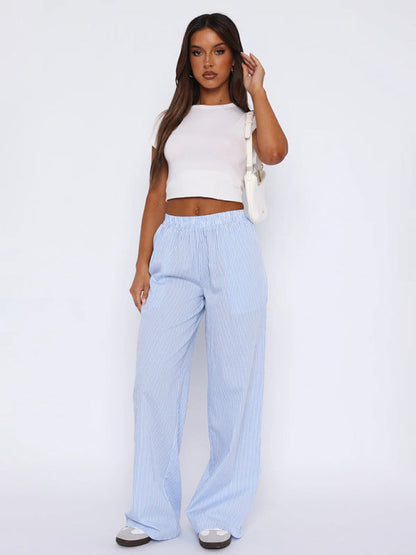 Pantalon large à rayures avec poches Summer Lounge Essential pour femme