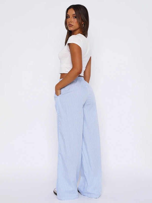 Stylish High-Waist Stripe Wide-Leg Pants