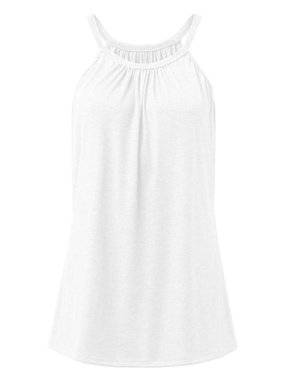 Summer Tops- Solid Flowy Sleeveless Halter Tank Top in Solid Cotton- - Pekosa Women Clothing