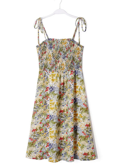 Sundress- Spring Floral Sundress with Tie-Shoulder- - Pekosa Women Clothing