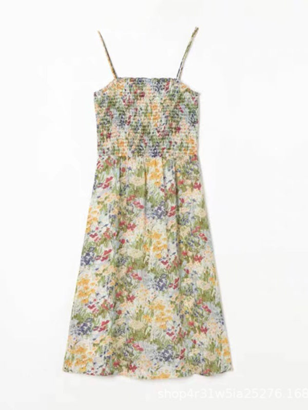 Sundress- Spring Floral Sundress with Tie-Shoulder- Floral- Pekosa Women Clothing