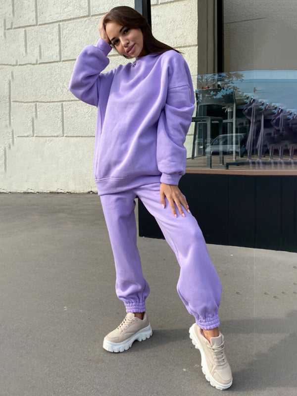 Sweat Suit- Hooded Casual Sport Sweatshirt and Jogger Outfit- Purple- Pekosa Women Clothing