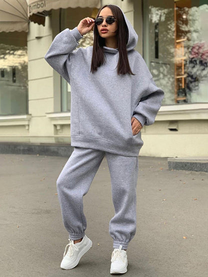 Sweat Suit- Hooded Casual Sport Sweatshirt and Jogger Outfit- - Pekosa Women Clothing