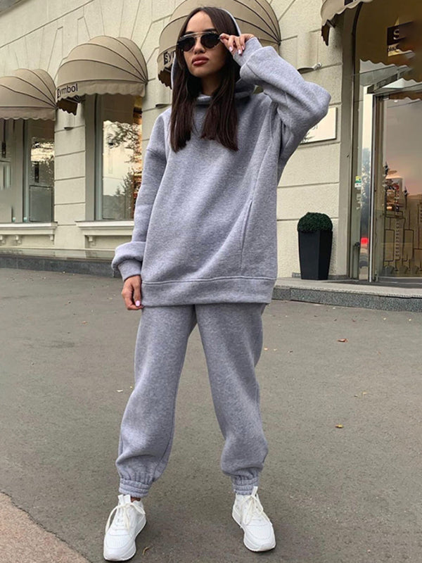 Sweat Suit- Hooded Casual Sport Sweatshirt and Jogger Outfit- Grey- Pekosa Women Clothing