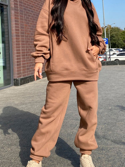 Sweat Suit- Hooded Casual Sport Sweatshirt and Jogger Outfit- Camel- Pekosa Women Clothing