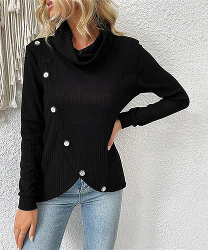 Sweater- Chic Knitted Sweater - Women's Asymmetrical Turtleneck Top- - Pekosa Women Clothing