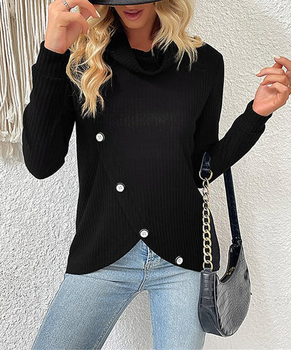 Sweater- Chic Knitted Sweater - Women's Asymmetrical Turtleneck Top- - Pekosa Women Clothing