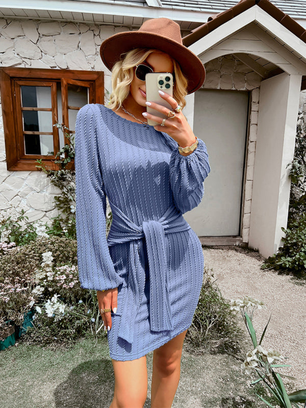 Sweater Dresses- Knotted Texture-Knit Sweater Dress- - Pekosa Women Clothing