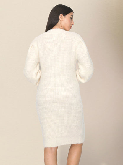 Sweater Dresses- Waffle Knit Cozy Winter Sweater Dress- - Pekosa Women Clothing