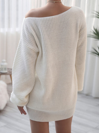 Sweater Dresses- Winter Coziness Faux Wool Oversized Knit Sweater Dress- - Pekosa Women Clothing