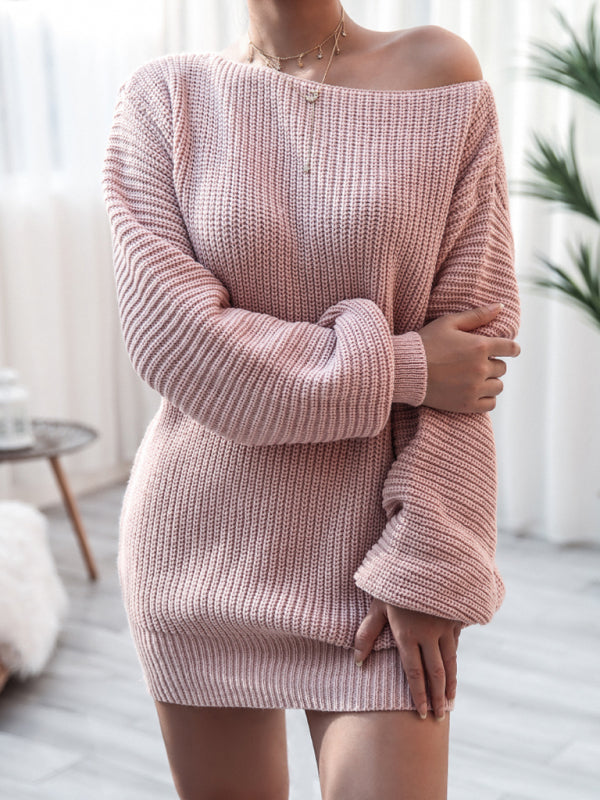 Sweater Dresses- Winter Coziness Faux Wool Oversized Knit Sweater Dress- - Pekosa Women Clothing