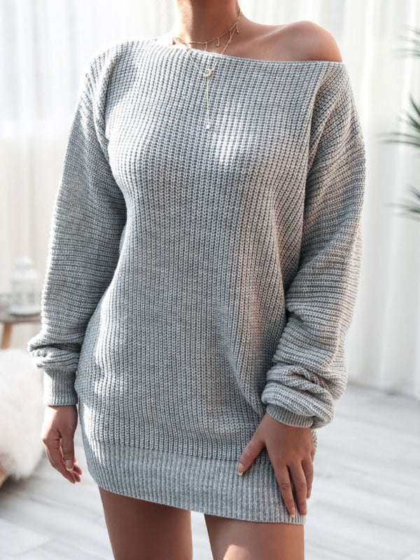 Sweater Dresses- Winter Coziness Faux Wool Oversized Knit Sweater Dress- - Pekosa Women Clothing