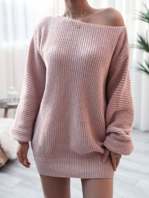 Sweater Dresses- Winter Coziness Faux Wool Oversized Knit Sweater Dress- - Pekosa Women Clothing