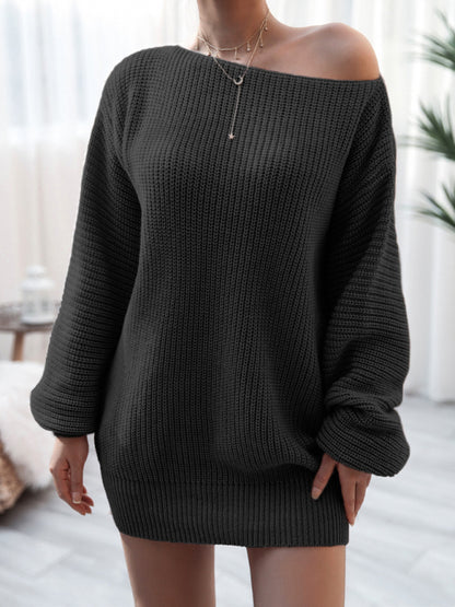 Sweater Dresses- Winter Coziness Faux Wool Oversized Knit Sweater Dress- - Pekosa Women Clothing