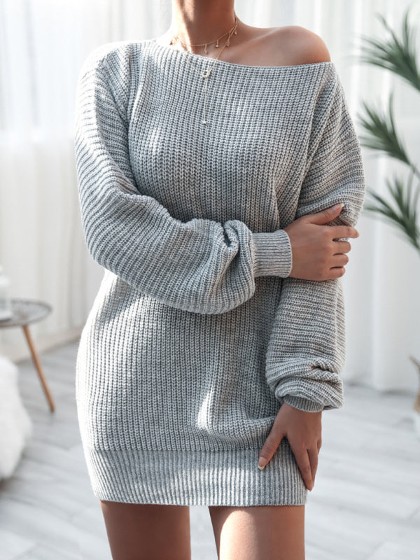 Sweater Dresses- Winter Coziness Faux Wool Oversized Knit Sweater Dress- - Pekosa Women Clothing