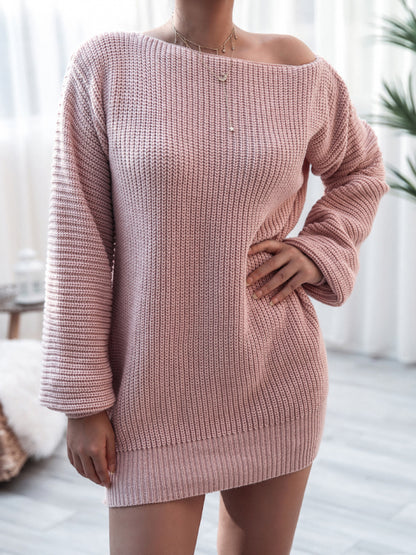 Sweater Dresses- Winter Coziness Faux Wool Oversized Knit Sweater Dress- - Pekosa Women Clothing