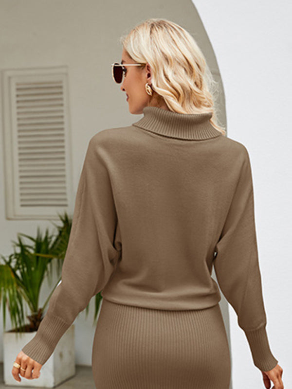 Sweater Dresses- Winter Cozy Blouson Turtleneck Sweater dress- - Pekosa Women Clothing