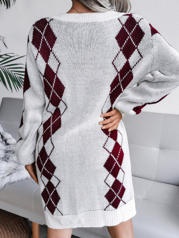 Sweater Dresses- Women's V Neck Knit Wool Sweater Dress for Fall/Winter! - Without Belt- - Pekosa Women Clothing
