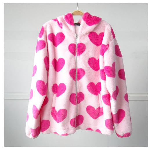 Sweater Jackets- Cozy Plush Teddy Bear Zip-Up Hooded Sweater Jacket- Pink- Pekosa Women Clothing