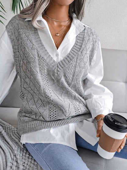 Sweater Vests- Cable Knit V Neck Sweater - Knitwear Vest- - Pekosa Women Clothing