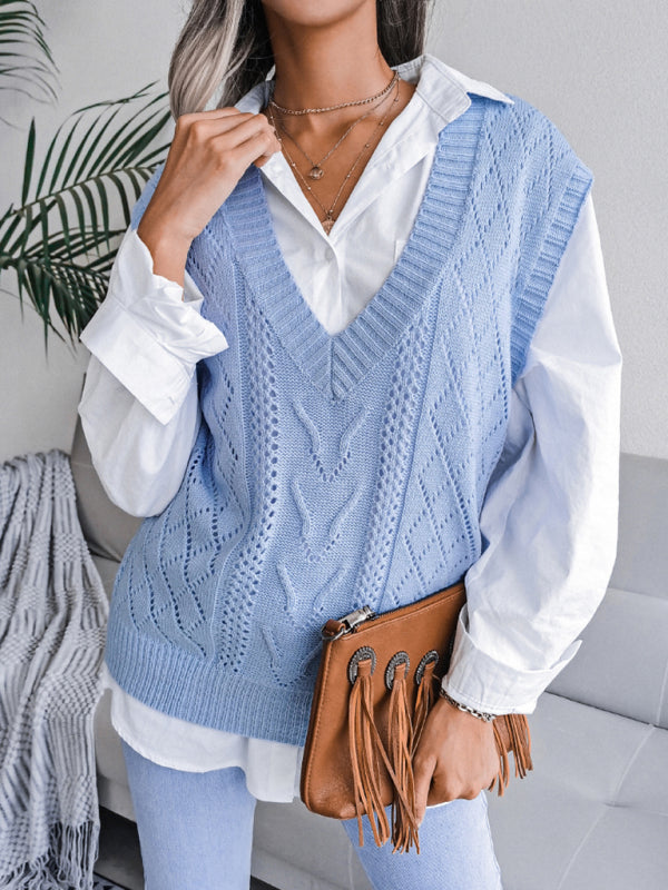 Sweater Vests- Cable Knit V Neck Sweater - Knitwear Vest- - Pekosa Women Clothing