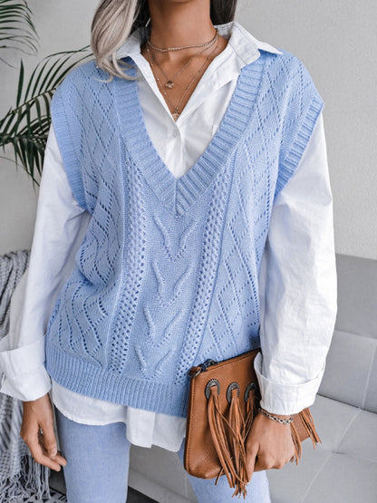 Sweater Vests- Cable Knit V Neck Sweater - Knitwear Vest- - Pekosa Women Clothing