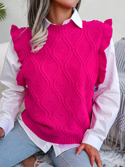 Sweater Vests- Diamond Knit High Neck Sweater Vest- - Pekosa Women Clothing