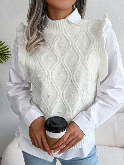 Sweater Vests- Diamond Knit High Neck Sweater Vest- - Pekosa Women Clothing