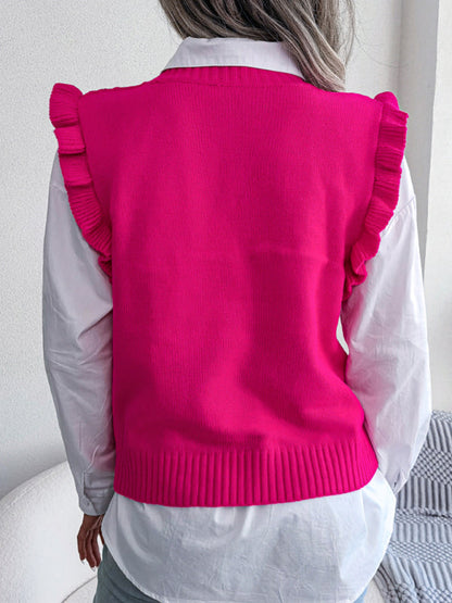 Sweater Vests- Diamond Knit High Neck Sweater Vest- - Pekosa Women Clothing