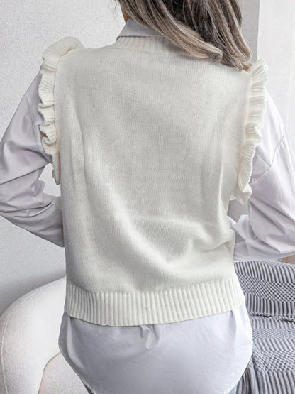 Sweater Vests- Diamond Knit High Neck Sweater Vest- - Pekosa Women Clothing