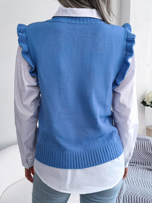 Sweater Vests- Diamond Knit High Neck Sweater Vest- - Pekosa Women Clothing