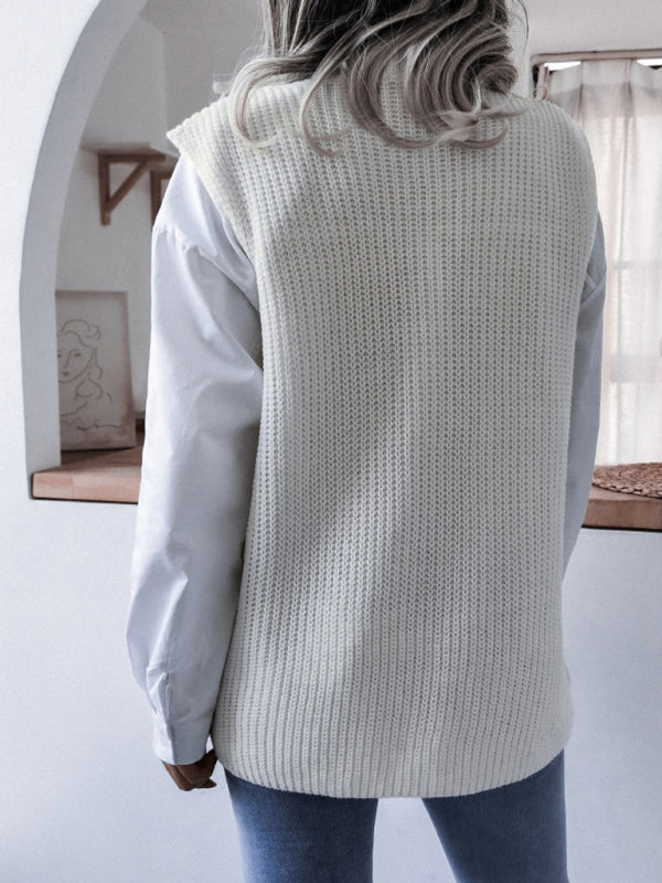 Sweater Vests- Knitted V Neck Sweater Vest- - Pekosa Women Clothing