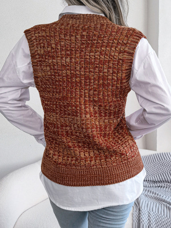 Sweater Vests- Knitted V Neck Sweater Vest - Knitwear Slipover- - Pekosa Women Clothing