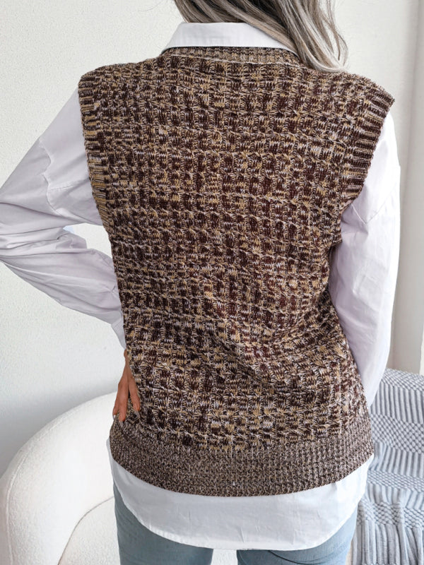 Sweater Vests- Knitted V Neck Sweater Vest - Knitwear Slipover- - Pekosa Women Clothing