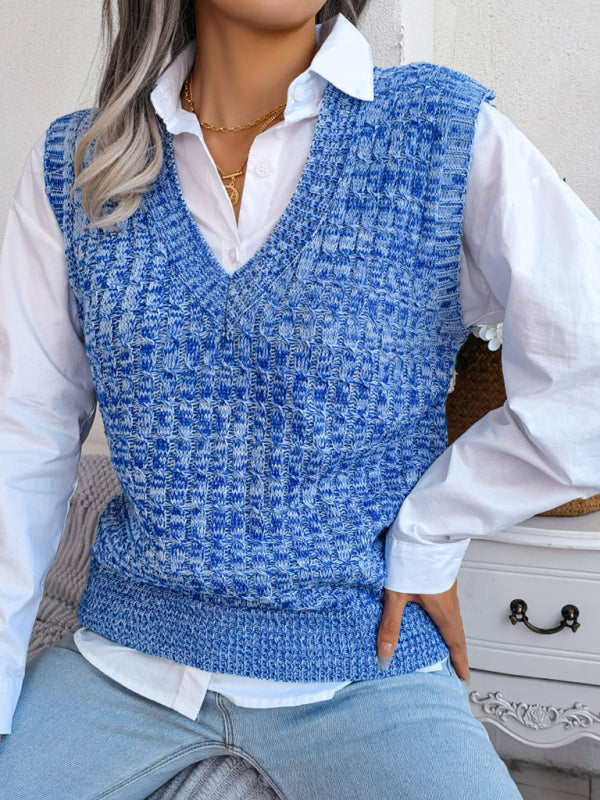 Sweater Vests- Knitted V Neck Sweater Vest - Knitwear Slipover- - Pekosa Women Clothing