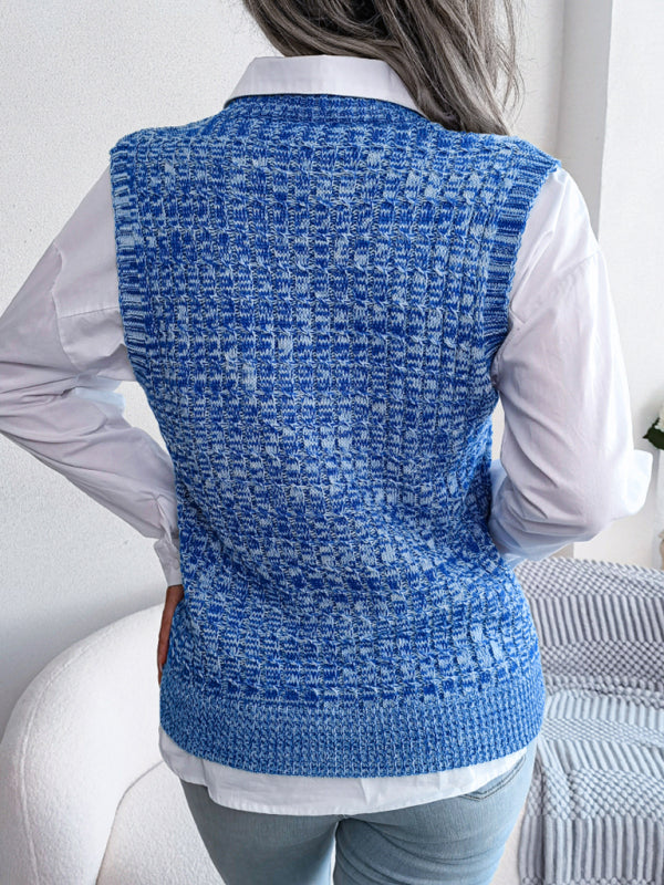 Sweater Vests- Knitted V Neck Sweater Vest - Knitwear Slipover- - Pekosa Women Clothing