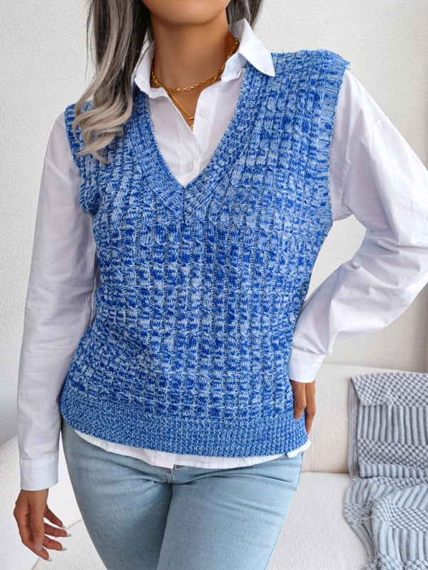 Sweater Vests- Knitted V Neck Sweater Vest - Knitwear Slipover- - Pekosa Women Clothing